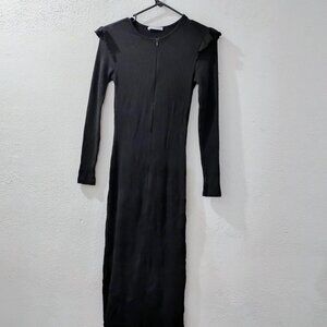 Zara-s- black sweaters pencil dress-long sleeves ribbons shoulders